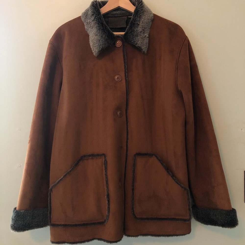 Faux fir jacket vintage collared faux suede